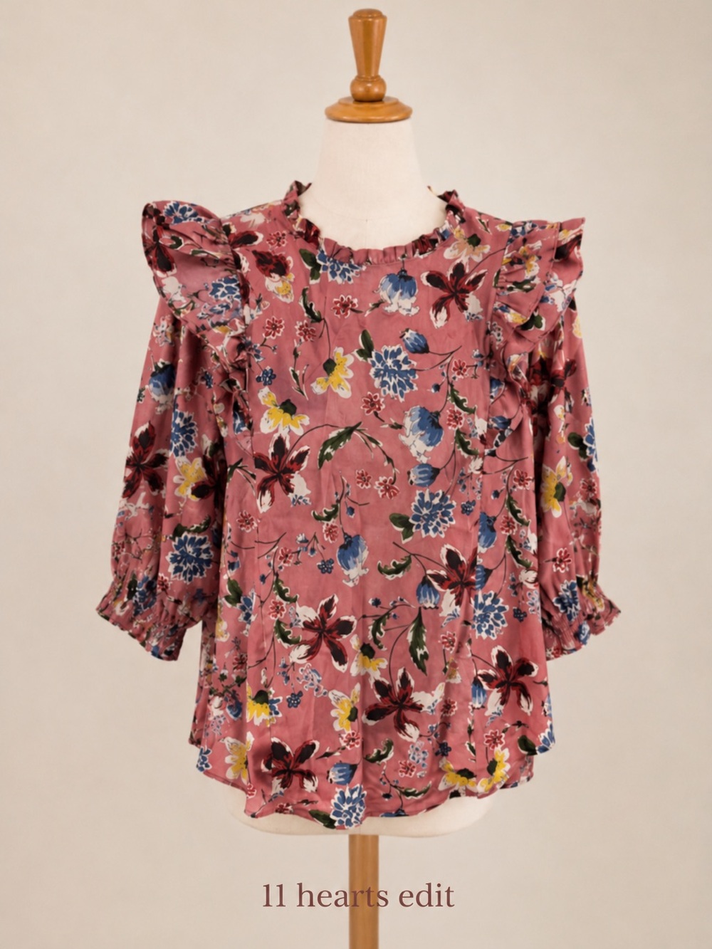 Umgee Poetry Petal Floral Ruffle Sleeve Blouse - Pink and Yellow Small NWT